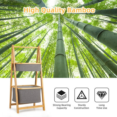Costway 2-tier Bamboo Laundry Hamper Shelf Folding Storage Rack Toy Organizer - 7
