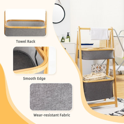 Costway 2-tier Bamboo Laundry Hamper Shelf Folding Storage Rack Toy ...