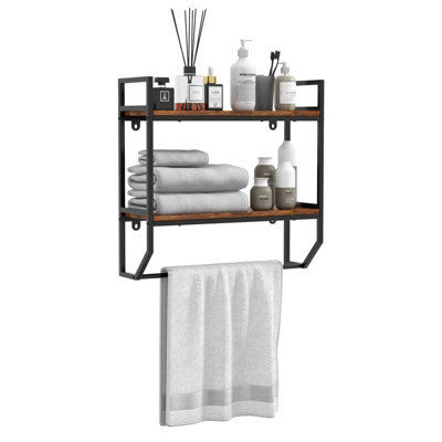 Costway 2 Tier Wall Mount Shower Organizer Toilet Bathroom Storage Rack Holder Towel Bar - Silver