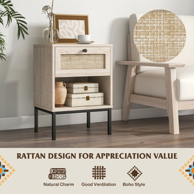 Costway 2-Tier Bedside Table Compact Nightstand Boho Style