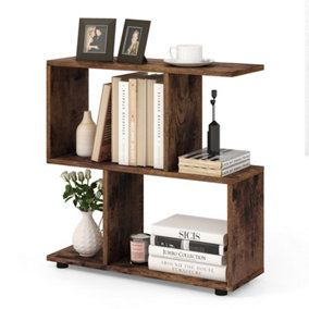 Costway 2-tier Bookcase Irregular Storage Shelf Wood Shelving Units w/ 4 Cubes Brown