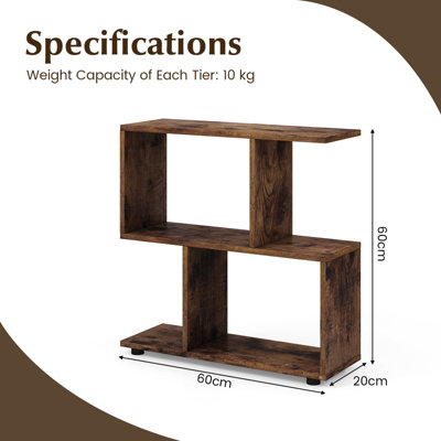 Costway 2-tier Bookcase Irregular Storage Shelf Wood Shelving Units w/ 4 Cubes Brown
