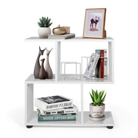 Costway 2-tier Bookcase Irregular Storage Shelf Wood Shelving Units w/ 4 Cubes White