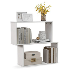 Costway 2-tier Bookcase Wood Bookshelf S Shaped Storage Cube Display Rack Freestanding
