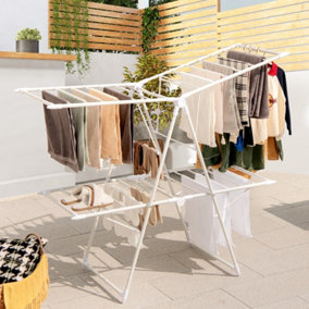Costway 2-Tier Clothes Drying Rack Folding Dryer Stand w/ Height-Adjustable Wings