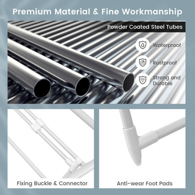 COSTWAY Foldable Winged Clothes Airer – Height Adjustable, With Sock Clips & Shoe Racks, Metal Frame (white)