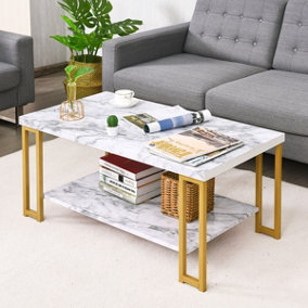 Costway 2-Tier Coffee Table Faux Marble Accent Rectangular Cocktail Table Tea Table
