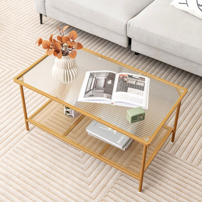 Costway 2-Tier Coffee Table Rectangle Cocktail Accent Table with Tempered Glass Top