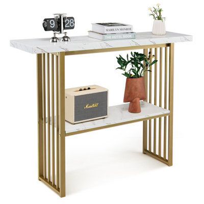 Costway 2-tier Console Table White Faux Marble Sofa Table Modern ...