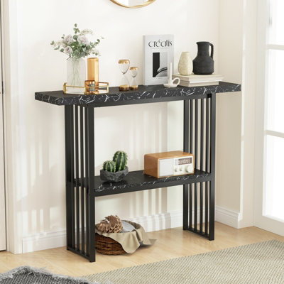 Costway 2-tier Console Table White Faux Marble Sofa Table Modern ...
