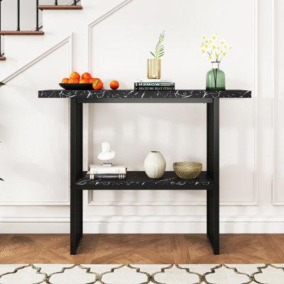 Costway 2-tier Console Table White Faux Marble Sofa Table Modern ...