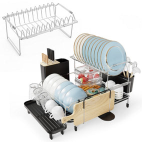 Costway 2-Tier Detachable Dish Rack Dish Drying Rack Utensil Holder  w/ Drainboard & 360 Swivel Spout