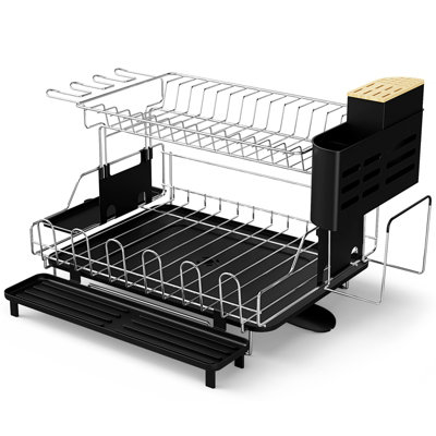 2 Tier Dish Drying Rack - Collapsible Dish Drainer Rack and Best Dish Holder  for Kitchen Countertop by Royal Craft Wood 