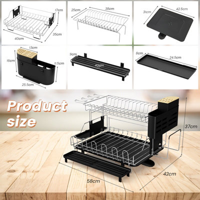 2-Tier Detachable Dish Drying Rack with Cutlery Holder - Costway