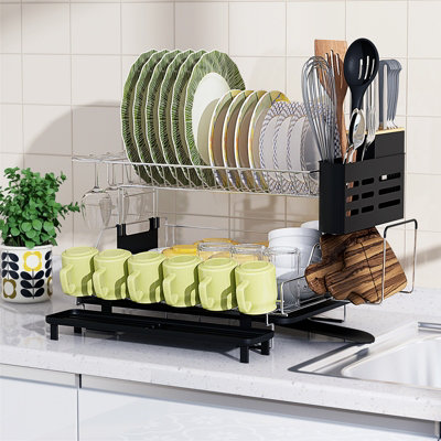 Costway 2-Tier Dish Drying Rack Detachable Kitchen Dish Drainer Rack w ...