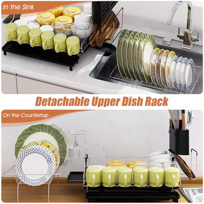 Costway 2-Tier Dish Drying Rack Detachable Kitchen Dish Drainer Rack w ...