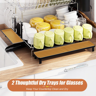 2-Tier Detachable Dish Drying Rack with Cutlery Holder - Costway