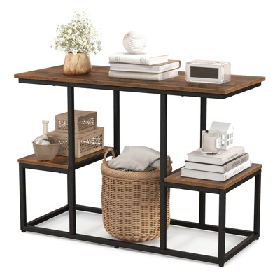 Costway 2-Tier Display Rack Rustic TV Console Table Industrial Sofa Table Rack