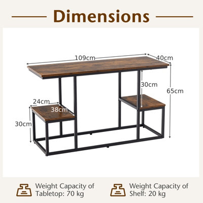 Costway 2-Tier Display Rack Rustic TV Console Table Industrial Sofa Table Rack