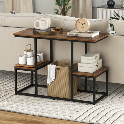 Costway 2-Tier Display Rack Rustic TV Console Table Industrial Sofa Table Rack