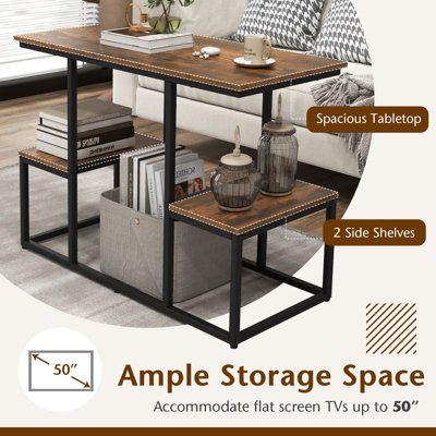 Costway 2-Tier Display Rack Rustic TV Console Table Industrial Sofa Table Rack