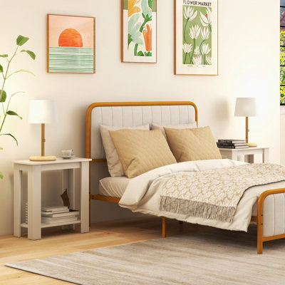 Costway 2-Tier End Table Sofa Bedside Table Nightstand Side Table with Storage Shelf