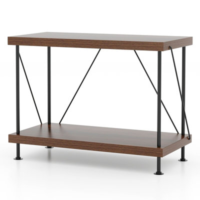 Costway 2-Tier Freestanding Bookshelf 44 cm Side Table Industrial Storage Shelving Unit