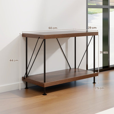 Costway 2-Tier Freestanding Bookshelf 44 cm Side Table Industrial Storage Shelving Unit - 3