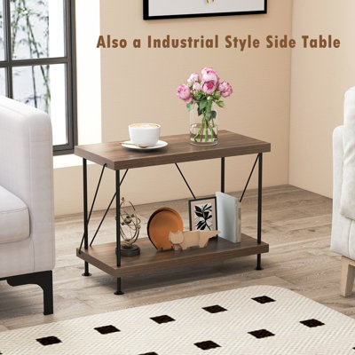 Costway 2-Tier Freestanding Bookshelf 44 cm Side Table Industrial Storage Shelving Unit - 4