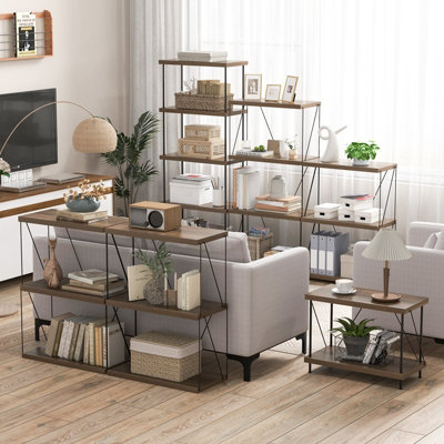 Costway 2-Tier Freestanding Bookshelf 44 cm Side Table Industrial Storage Shelving Unit - 5