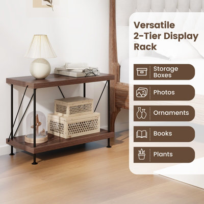 Costway 2-Tier Freestanding Bookshelf 44 cm Side Table Industrial Storage Shelving Unit - 6