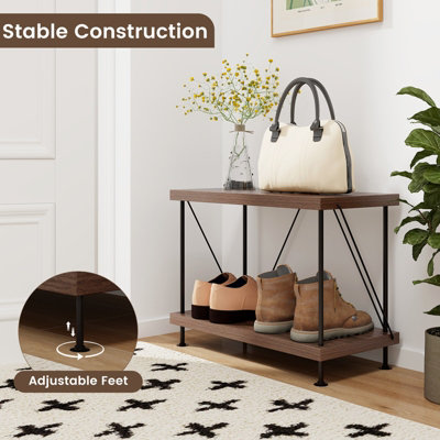 Costway 2-Tier Freestanding Bookshelf 44 cm Side Table Industrial Storage Shelving Unit - 8