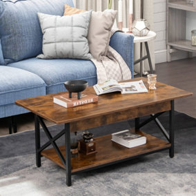 Costway 2-Tier Industrial Coffee Table Home Cocktail Tea Side Table with Storage Shelf