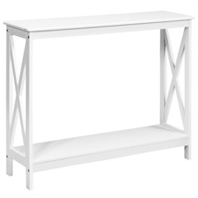 Costway 2-Tier Industrial Console Table Sofa Side Table Narrow Accent Table w/ Shelf