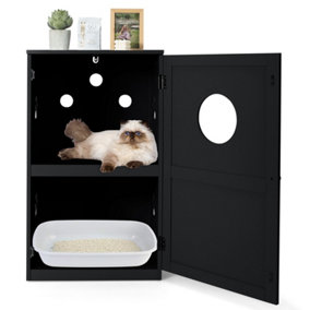 Costway 2-Tier Litter Box Enclosure Cat House Side Storage Cabinet Privacy Cat Washroom