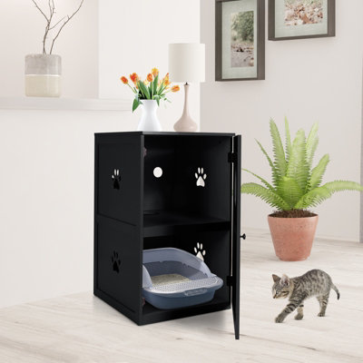 Costway 2 Tier Litter Box Enclosure Cat House Side Storage Cabinet Privacy Cat Washroom