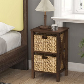 Costway 2-Tier Nightstand Sofa Side Table X-Shaped Frames 2-Drawer End Table