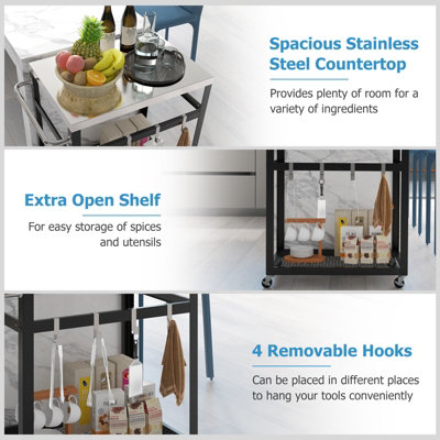Costway 2-tier Outdoor Grill Cart Pizza Oven Stand Trolley Food Prepare Table w/ Stainless Steel Top - 5