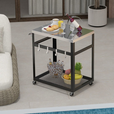 Costway 2-tier Outdoor Grill Cart Pizza Oven Stand Trolley Food Prepare Table w/ Stainless Steel Top - 7