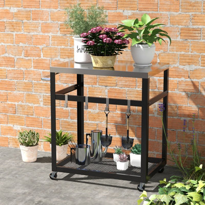 Costway 2-tier Outdoor Grill Cart Pizza Oven Stand Trolley Food Prepare Table w/ Stainless Steel Top - 8