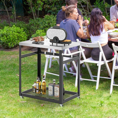 Costway 2-tier Outdoor Grill Cart Pizza Oven Stand Trolley Food Prepare Table w/ Stainless Steel Top - 9