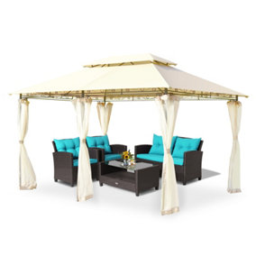 Costway 2-Tier Patio Gazebo Outdoor Canopy Shelter with Removable Netting Sidewall