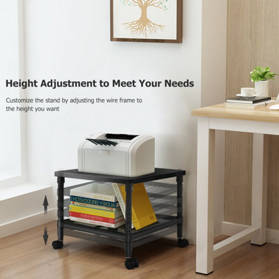 Costway 2 Tier Printer Stand Mobile Rolling Under Desk Printer Cart Home Office Storage