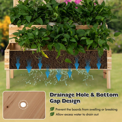 Costway 2-Tier Raised Garden Bed with Trellis Wooden Elevated Planter Box Container w/ Drainage Hole - 7