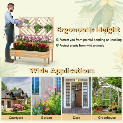 Costway 2-Tier Raised Garden Bed with Trellis Wooden Elevated Planter Box Container w/ Drainage Hole - 8