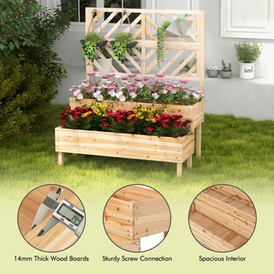 Costway 2-Tier Raised Garden Bed with Trellis Wooden Elevated Planter Box Container w/ Drainage Hole - 9