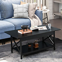 Costway 2-Tier Retro Coffee Table Home Cocktail Tea Side Table with Storage Shelf