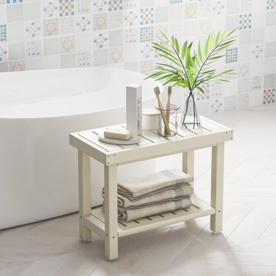 Costway 2-Tier Shower Bench Waterproof Bathroom Shower Stool w/ Bottom ...