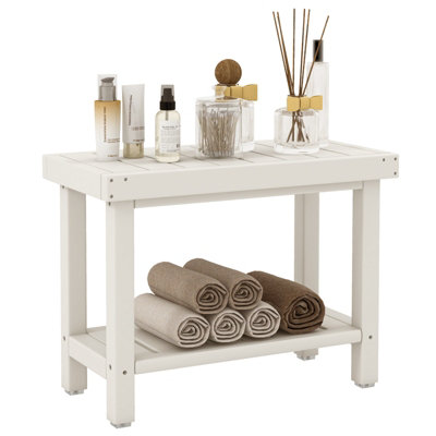 Costway 2-Tier Shower Bench Waterproof Bathroom Shower Stool w/ Bottom Storage Shelf