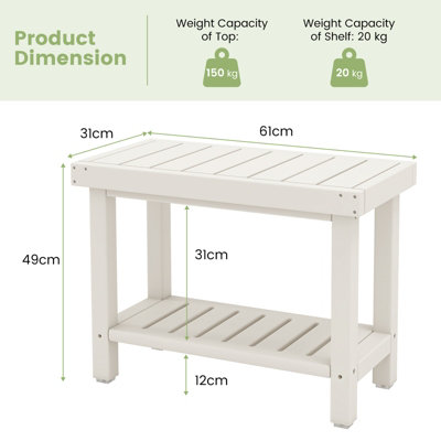 Costway 2-Tier Shower Bench Waterproof Bathroom Shower Stool w/ Bottom Storage Shelf - 3